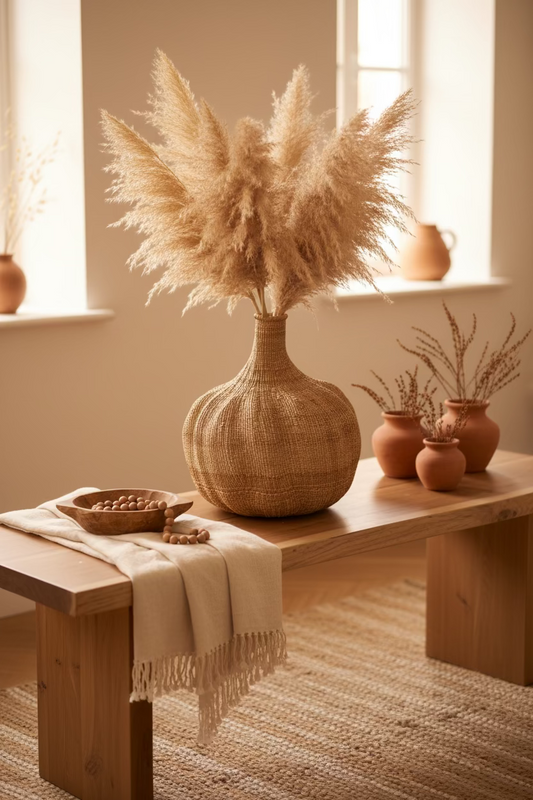 Handwoven Zimbabwean Gourd Basket | Large Ilala Palm Floor Vessel