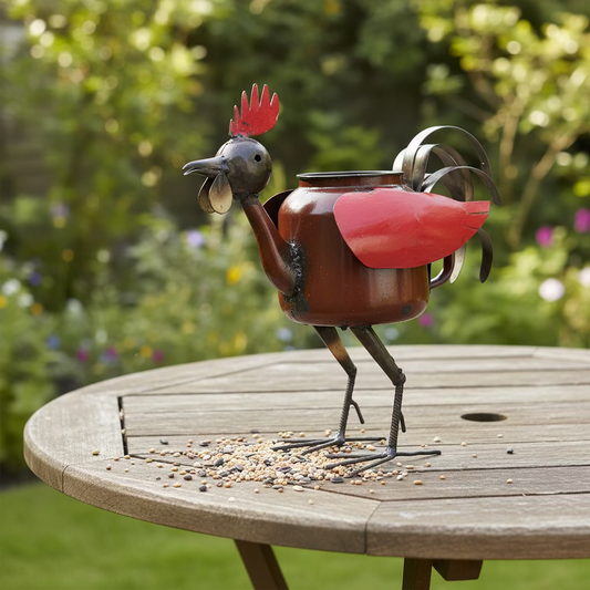 Recycled Metal Rooster Plant Pot Holder