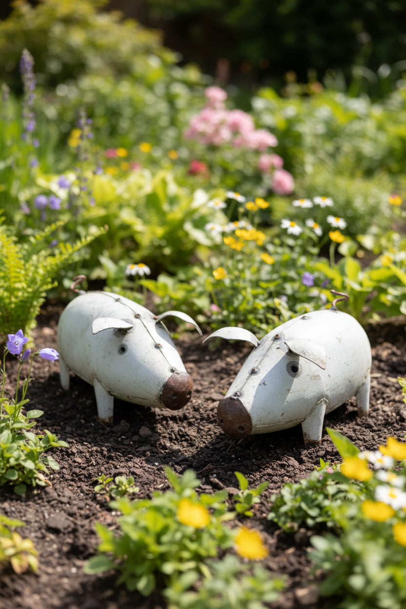 Recycled Metal Pigs - Set of Two