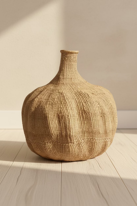 Handwoven Zimbabwean Gourd Basket | Large Ilala Palm Floor Vessel
